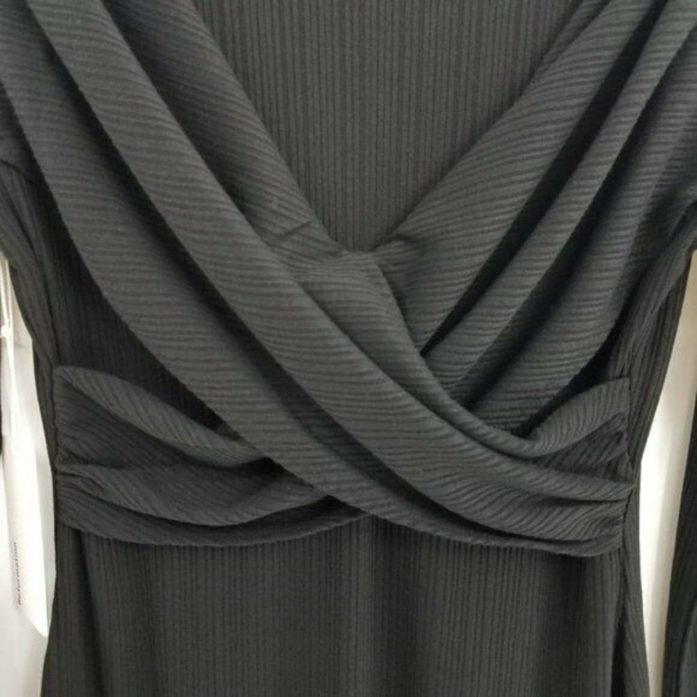 Reformation Nessa Dress Ribbed Maxi Length High Neck Long Sleeve Black Medium - Picture 9 of 12